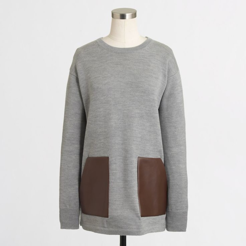 J Crew Grey Merino Leather Pocket Sweater :: S